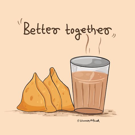 Food Cartoons Funny, Chai Cartoon, Samosa Quotes, Samosa Cartoon, Vadivelu Drawing, Tea Illustration Art, Chai Illustration, Chai Poster, Chai Art