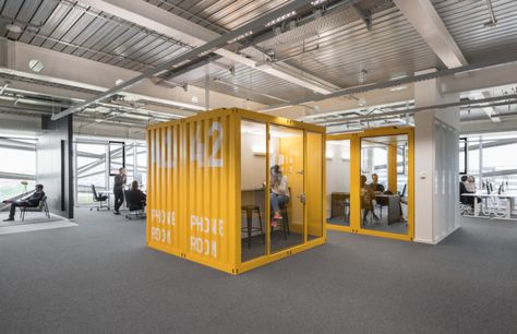 Adidas World of Sports Arena Offices - Herzogenaurach - Office Snapshots Office Wall Divider Ideas, Adidas Office, Office Block, Warehouse Office, Sports Office, Industrial Office Design, Office Architecture, Credit Karma, Container Office