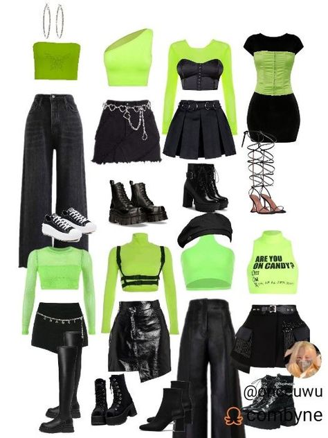 Dama Dance Outfits, Korean Fashion Concert, Dance Preformance Outfits, Outfits To Wear To Kpop Concerts, Neon Green Outfit Ideas, Neon Kpop Outfit, Got7 Concert Outfit, Neon Green Concert Outfit, Outfit For Kpop Concert