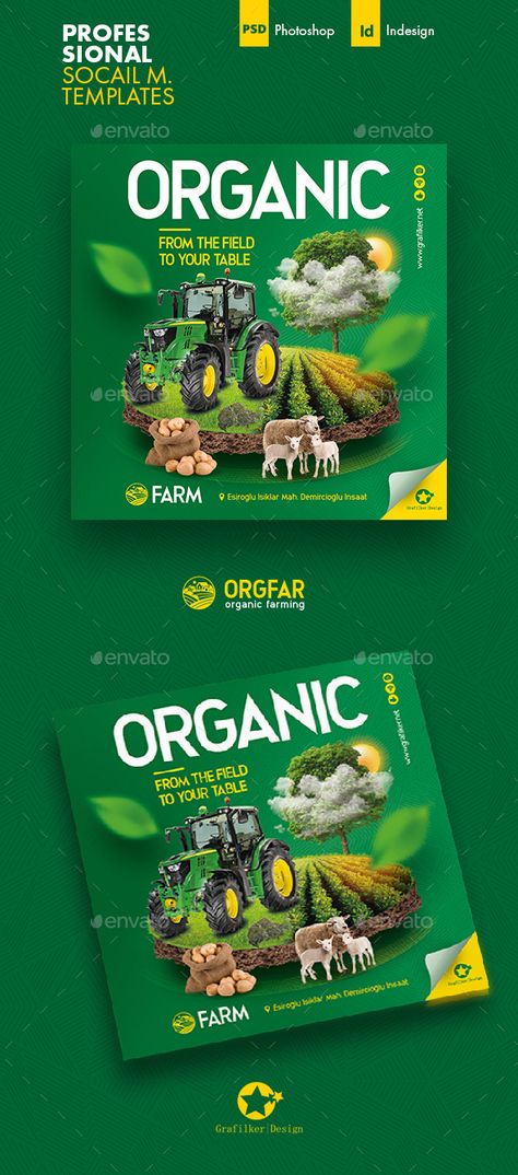 Organic Farming Social Media Templates Farm Social Media Design, Organic Farming Poster, Medias Red, Easy Photoshop Tutorials, Social Media Posters, Fashion Poster Design, Free Photoshop Actions, Social Media Poster, Food Poster Design