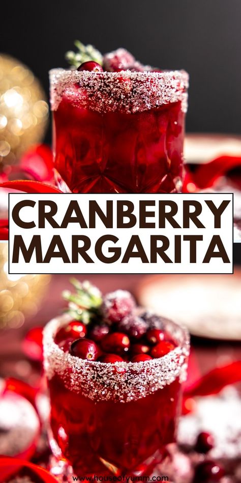 Tart and sweet, this Cranberry Margarita is made with a blend of pure cranberry juice, lime juice, tequila and orange liqueur. Garnish with fresh cranberry and rosemary sprigs to create a festive mistletoe look perfect for serving at Christmas! Tequila Cranberry Drinks, Cranberry Margarita Pitcher, Cocktails With Cranberry Juice, Virgin Drink Recipes, Drinks Made With Tequila, Cranberry Mojito, Holiday Margaritas, Christmas Margarita, Drinks With Cranberry Juice