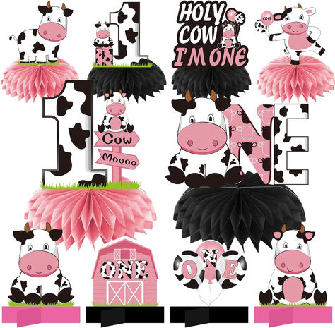 Holy Cow I'm One Birthday Decorations Girls, Cow First Birthday Honeycomb Centerpiece Party Supplies, Baby 1st Birthday Cow Themed Table Toppers Sign Decor #ad #holycowimone #firstbirthday #firstbirthdayparty #firstbirthdaypartythemes #cow Cow First Birthday, First Birthday Decorations Girl, Kids Party Centerpieces, Honeycomb Centerpiece, Birthday Cow, Pink First Birthday, Cow Birthday Parties, Centerpiece Party, Rodeo Birthday