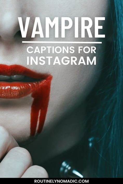 Person with red lipstick and vampire captions for Instagram Vampire Captions For Instagram, Vampire Captions, Baddie Halloween Captions, Halloween Captions For Instagram, Instagram Captions Baddie, Vampire Quotes, Halloween Captions, Halloween Instagram, Vampire Halloween