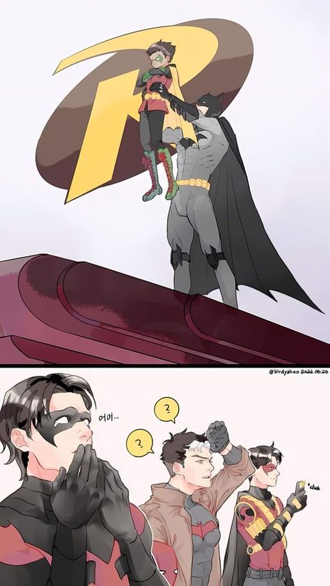 Jason X Damian Fanart, Damian Wayne And Batfamily, Fan Reference Pose, Jason Todd Fanart Bat Family, Batman And Robin Fanart, Batbros Fanart, Bat Family Costume, Jason Todd Fanart Cute, Damian Wayne And Jason