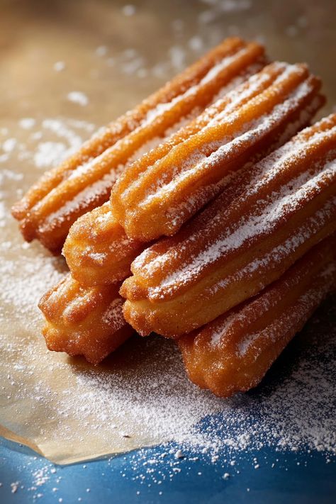 Homemade Churros Homemade Churros Easy, Churro Sauce, Sourdough Churros, Vegan Churros Recipe, Churro Desserts, Churros Aesthetic, Mexican Photoshoot, Best Churros Recipe, Cinnamon Churros