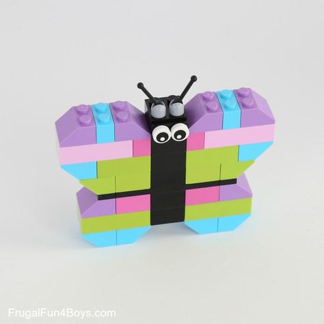 Spring Builds! How to Make Chicks, Bunnies, and Butterflies with LEGO Bricks - Frugal Fun For Boys and Girls Lego Animals Easy, Lego Kindergarten, Lego Butterfly, Lego Easter, Easy Lego Creations, Instructions Lego, Butterfly Spring, Lego Challenge, Lego Club