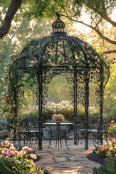 Contemporary Gazebo, Garden Gazebo Ideas, Wedding Dresses Garden, Steampunk Garden, Backyard Gazebo Ideas, Garden Bed Garden, Victorian Gazebo, Contemporary Backyard, Beginners Garden