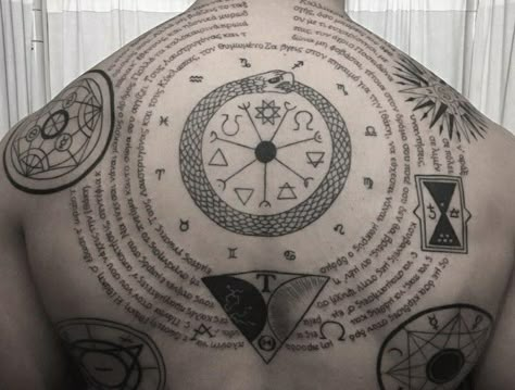 210+ Alchemy Tattoos Ideas and Designs (2023) - TattoosBoyGirl Ocult Tattoo Ideas, Alchemy Back Tattoo, Alchemy Circle Tattoo, Alchemy Tattoo Ideas, Alchemy Tattoos, Occult Tattoos, Esoteric Tattoo, Alchemy Tattoo, Occult Tattoo