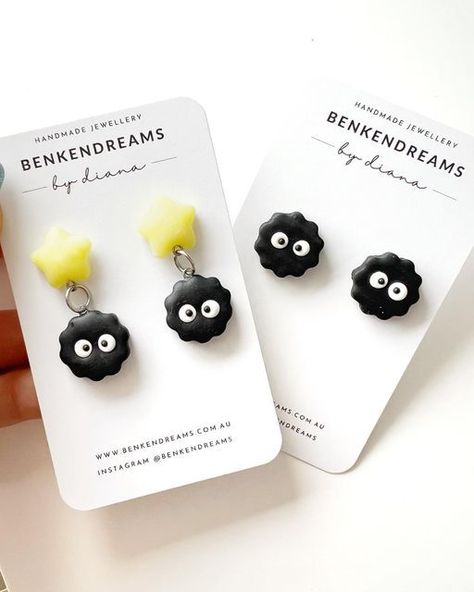 Soot Sprite, Clay Keychain, Diy Earrings Polymer Clay, Clay Diy Projects, Clay Crafts Air Dry, Cute Polymer Clay, Clay Jewelry Diy, Earring Post, Cute Clay