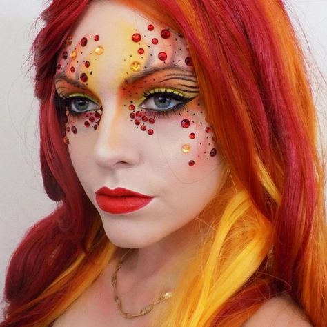 17+ Fire Makeup Designs, Trends, Ideas | Design Trends - Premium PSD, Vector Downloads Fire Faerie, Styles Of Makeup, Phoenix Makeup, Unique Halloween Makeup, Fire Queen, Phoenix Costume, Fire Costume, Demon Makeup, Nature Women