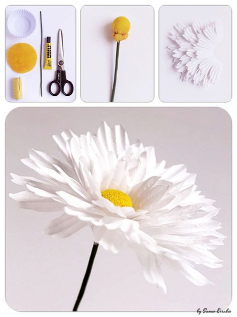 Paper Daisy Flowers Diy, Diy Paper Daisy, Wedding Jokes, Paper Daisies, Diy Fleur, Paper Daisy, Instruções Origami, Rainbow Paper, Fake Flower