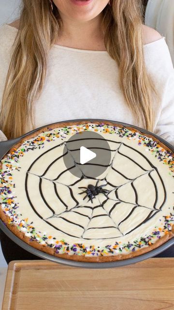 Melissa Johnson on Instagram: "COMMENT "recipe" for my Giant spider web Halloween cookie recipe! This is such an easy Halloween dessert.🕸️🎃👻 Just 4 ingredients a plastic spider and & a pizza pan. 🍕🍪 #halloween #halloweenfood #easyrecipes #dessertrecipe #halloweencookies" Halloween Cookie Pizza, Halloween Ordurves, Cookie Pizza Recipe, Giant Spider Web, Spider Web Cookies, Halloween Deserts, Halloween Pizza, Halloween Cookie Recipes, Cookie Dough Brownies