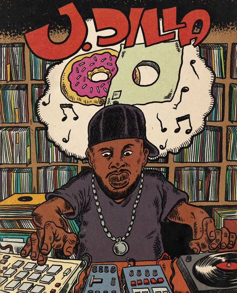 J Dilla Poster, Hip Hop Comic Art, J Dilla Wallpaper, Hip Hop Cover Art, Hip Hop Posters, Hip Hop Illustration, History Of Hip Hop, J Dilla, Hip Hop Artwork