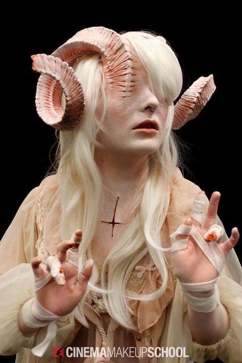 Monster Concept Art Female, Yaelokre Oc Ideas, Lamb Character Design, Characters With Horns, Half Goat Half Human, Types Of Horns, Goat Makeup, Horn Reference, Goat Person