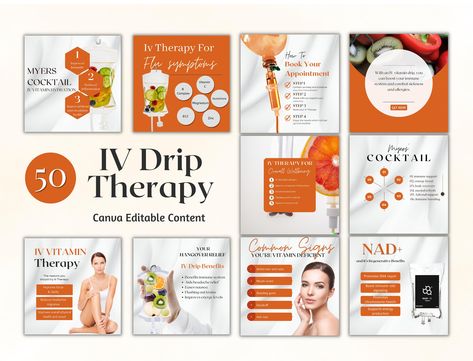 IV Drip Therapy Social Media Canva Template | Content Ready Instagram Marketing IV Therapy Editable Template [ ORANGE ] by DigitalShree on Etsy Iv Therapy Marketing, Iv Drip Aesthetic, Iv Vitamin Therapy, Iv Hydration, Aesthetic Nurse, Iv Drip, Iv Infusion, Drip Art, Spa Ideas