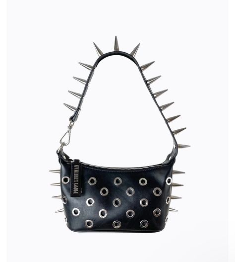 Alternative Fashion Bags With Hardware, Riveted Shoulder Bag, Studded Shoulder Bag For Everyday Use, Crossbody Style, Everyday Studded Bags, Everyday Crossbody Bags With Studs, Studded Crossbody Bags For Everyday Use, Punk Bags With Hardware For Alternative Fashion, Black Alternative Style Bags With Hardware, Black Shoulder Bag With Rivets For Everyday Use