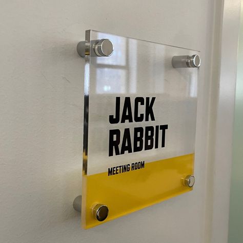 We made these custom acrylic identification signs to mark meeting rooms at Chemistry, a creative advertising agency. They honored past partner Geoff Tolley by naming the main agency conference room after him, and also showed their love for a certain local amusement park’s most famous rides – the Jack Rabbit and Thunderbolt.

#spark #signs #signage #signdesign #signagedesign #interiorsigns #acrylicsigns Room Identification Signage, Meeting Room Sign, Meeting Room Signage, Identification Signage, Room Signage, Polygon Modeling, Interior Signs, Jack Rabbit, Meeting Rooms