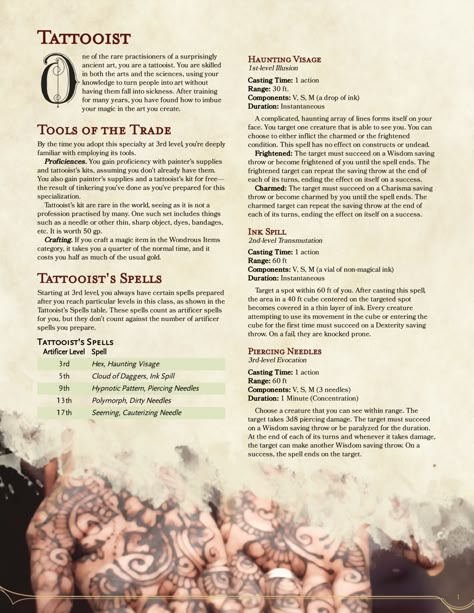 Magic Tatoos Dnd, Dnd Brothel, Dnd Classes Homebrew, Dnd Mystery, Dnd Homebrew Classes 5e, Dnd Tattoos, Dm Notes, Magic Tattoos, Homebrew Classes