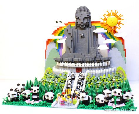 Lego Buddha, Tian Tan Buddha, Lego Diorama, Brick Lego, Lantau Island, Lego Sculptures, Lego Creative, Big Buddha, Lego Art