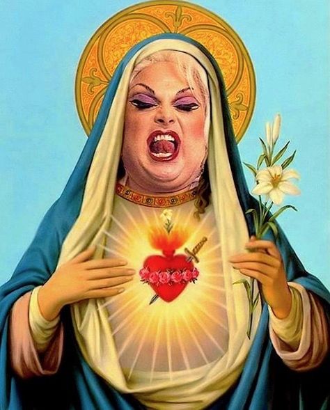 The actor & gay icon, singer & transvestite comedian Divine (1945-1988) was born Glen Milstead in Baltinore. He made several underground cult films with childhood friend director John Waters, and had a substantial disco recording career. Known for PinkFlamingos (1972), Female Trouble (1974), Polyester (1981) & the original Hairspray (1988) (minkshmink) #divine #drag #disco #gayicon #hairspray #johnwaters #comedian #transvestite Divine Drag Queen, Female Trouble, Pop Art Zombie, Hail Holy Queen, Sacred Heart Art, Saint Candles, Earth Baby, Anti Religion, John Waters