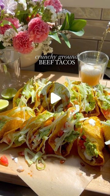 47K views · 6.3K likes | adrianna adarme on Instagram: "crunchy ground beef tacos 🌮 inspired by my taco of choice in college: the taco supreme. but make it more delicious/edible/amazing. full recipe. link in bio." American Tacos Ground Beef, Walking Taco Board Ideas, Tacos Recipes Videos, Crunchy Taco Recipes, Ground Beef Taco Recipes, Taco Tuesday Ideas, Baked Beef Tacos, Taco Supreme, Crunchy Tacos