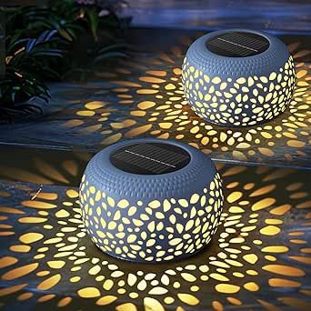 Solar Lantern Garden Patio Decor: 2 Pack White Solar Lanterns Outdoor Waterproof, Solar Lights Outdoor for Table Balcony Deck Pathway Porch Yard Decorations, Outside Hollow Out Metal LED Solar Lantern Deck Pathway, Outside Lanterns, Lantern Garden, Halloween Lighting Outdoor, Lanterns Outdoor, Unique Patios, Solar Lanterns Outdoor, Garden Patio Decor, Outdoor Lantern Lighting