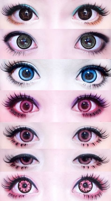 Gyaru makeup Kawaii Eye Contacts, Anime Make-up, Pastel Goth Makeup, Colored Eye Contacts, Gyaru Makeup, Anime Makeup, Kawaii Makeup, Circle Lenses, Goth Makeup