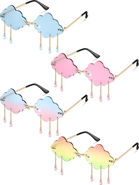 Amazon.com: 4 Pairs Cloud Sunglasses Raindrop Rimless Cute Sunglasses Funny Heart Flame Shaped Disco Glasses for Women Men : Clothing, Shoes & Jewelry Disco Glasses, Cloud Sunglasses, Heart Flame, Sunglasses Funny, Funny Glasses, Rimless Glasses, Colorful Clouds, Cute Sunglasses, Glasses For Women