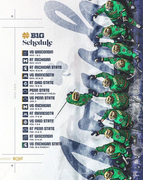 Schedule Graphic, Sports Schedule, Michigan M, Go Irish, Team Schedule, Digital Media Design, Sports Design Inspiration, Wrigley Field, Sports Graphics