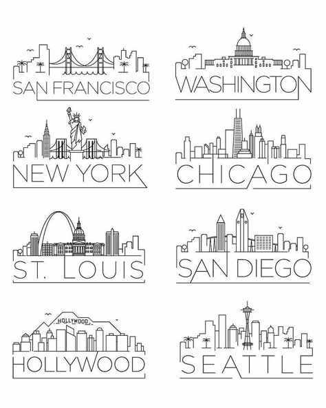 Simplified American Skylines New York Drawing, Interesting Maps, Vegas Skyline, Pretty Ugly, Change Your Perspective, City Planner, City Icon, City Drawing, Artist Website