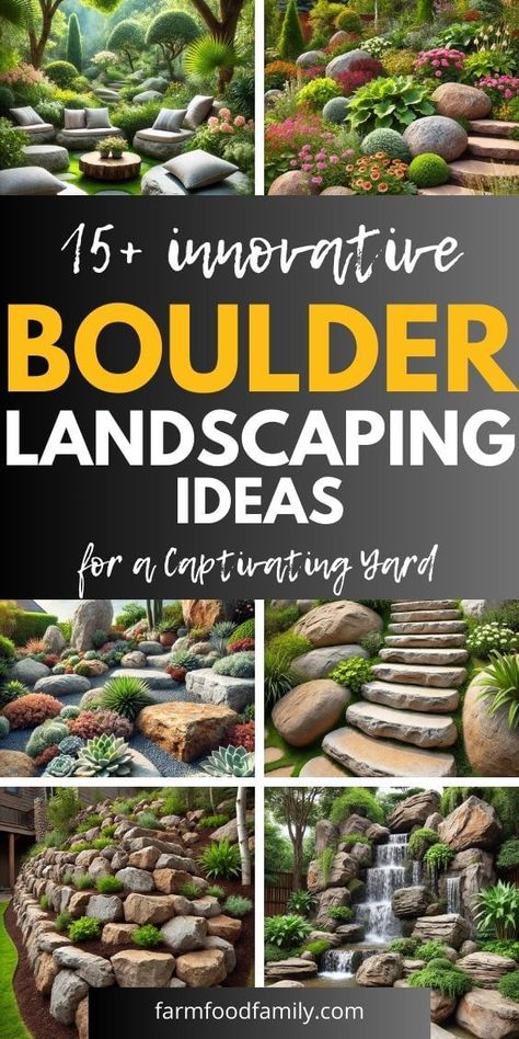 15+ Gorgeous Boulder Landscaping Ideas for Ultimate Curb Appeal 68 Huge Rocks In Landscaping, Rock Boulder Landscaping Ideas, Boulder Rock Landscaping Ideas, Boulder Landscaping Ideas Front Yard, Landscaping With Boulders On A Slope, Landscape Boulders Ideas, Bolder Landscape Ideas, Big Rock Landscaping Ideas, Erosion Control Landscaping