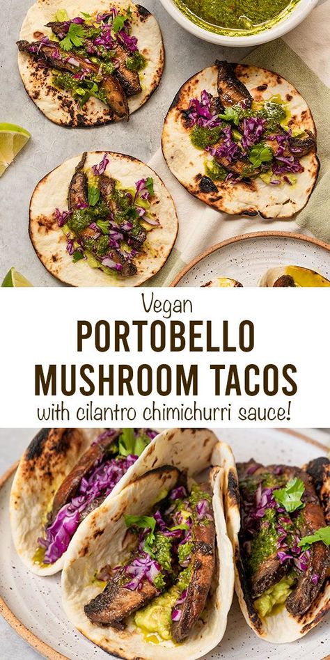 Mushroom Taco Meat, Cilantro Chimichurri Sauce, Taco Meat Seasoning, Vegan Portobello, Cilantro Chimichurri, Mushroom Tacos, Homemade Chipotle, Chipotle Seasoning, Vegetarian Tacos