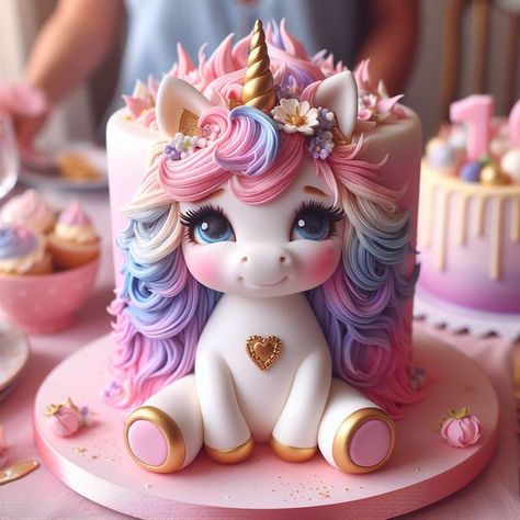 Diy Unicorn Birthday Cake, Unicorn Cake Ideas, Unicorn Birthday Party Food, Cartoon Birthday Cake, Birthday Cake For Mom, 70th Birthday Cake, Baby First Birthday Cake, Unicorn Birthday Cake, Unicorn Magic