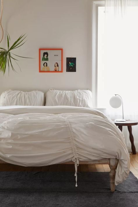 Utility Cinched Duvet Cover | Urban Outfitters Ruched Bedding, Urban Outfitters Bedding, Duvet Covers Urban Outfitters, Apartment Bedding, Flower Duvet Cover, Embroidered Duvet Cover, Uo Home, Sleep Routine, College Dorm Bedding