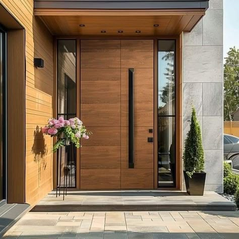 Tall Entrance Door, Main Front Door Design, Main House Door Design, Modern Wood Front Doors, Villa Door Entrance, Modern Front Door Ideas Entrance, Front Door Design Modern Entrance, Modern Exterior Doors Front Entry, Modern Porch Ideas Entrance