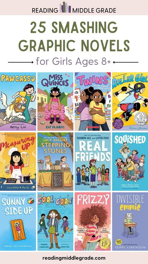 For both children and adults, graphic novels are such a unique form of literature. We have an entire series of graphic novel recommendations by age (for ages eight, nine, ten, and eleven). Here are 25 Smashing Graphic Novels for Girls Ages 8+. #graphicnovel #booklist #middlegradebook Good Graphic Novels, Graphic Novels For Teens, Girls Bookshelf, Stuff For Room, Forms Of Literature, Books Recommendations, Realistic Fiction, Comic Book Collection, Cats Design