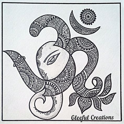 Gleeful Creations || Geetanjali Gupta || Mandala Art || Madhubani Art || Warli art Ganpati Design Drawing, God Ganesha Drawing, Ganpati Mandala Art, Om Mandala Art, Ganesh Mandala Art, Ganesha Mandala, Om Ganesha, Warli Art, Easy Mandala Drawing