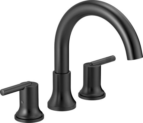 Delta Trinsic Double Handle Deck Mounted Roman Tub Faucet Trim | Wayfair Black Tub Faucet, Black Bathtub, Delta Trinsic, Transitional Spaces, Clawfoot Tub Faucet, Black Faucet, Roman Tub Faucets, Roman Tub, Widespread Bathroom Faucet