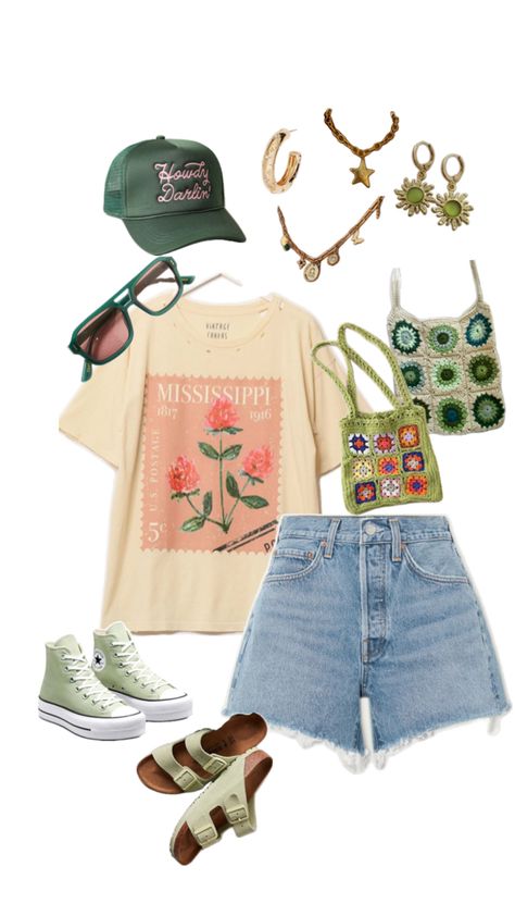 Summer Comfy Outfit Aesthetic, Flea Market Outfit Summer, Fsy Outfits, 20 Year Old Outfits, Cool Summer Color Palette Outfits, Outfit Aesthetics Types, Artsy Aesthetic Clothes, Artsy Outfit Ideas, Aesthetics Clothing