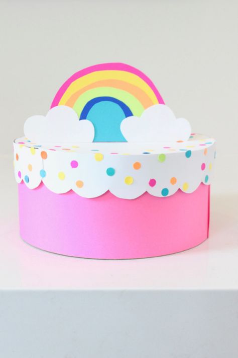 When it comes to fun and useful crafts, this colorful storage box puts the icing on the cake. 🎂 To create the rainbow, draw one small arch (the last layer of the rainbow) with a pencil on the bottom of Astrobrights Cardstock Paper, and then cut five additional arches, each other larger in size than the one before it. View the rest of the instructions at the link. *Difficulty Level: Medium* Birthday Cake Diy Paper, Cake Of Paper Birthday, Paper Cake Box How To Make, Carton Cake Ideas, 3d Paper Birthday Cake, Paper Cake Diy, Paper Birthday Cake Box Diy, Paper Birthday Cake, Cake Paper Craft