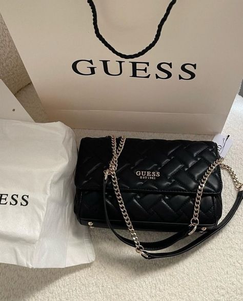 Guess Black Bag, Guess Bags Aesthetic, Guess Bag Outfit, Guess Bags Handbags, Guess Bags Black, Bags Guess, Bag Guess, Guess Shoulder Bag, Expensive Bag