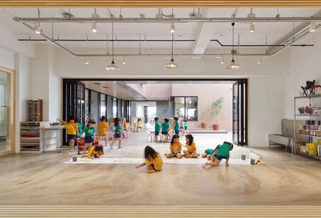 Kindergarten Architecture, Childcare Rooms, Nature Nursery, Kindergarten Interior, Miyakojima, Kindergarten Design, Keeping Kids Safe, Childcare Center, Nursery School