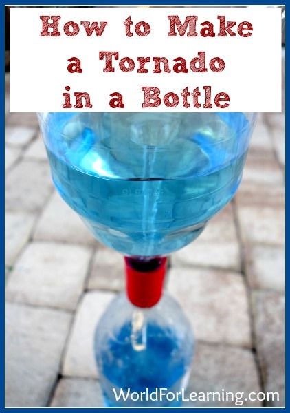 How to Make a Tornado in a Bottle from World for Learning Water Bottle Tornado, Diy Tornado, Tornado In A Bottle, Preschool Weather, Weather Science, Weather Theme, Weather Unit, Science Activity, Kindergarten Science