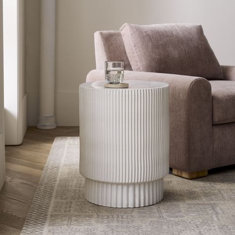 Fluted Side Table (13"–16") | West Elm West Elm Fluted Side Table, Fluted Side Table, Jade Jones, Living Room Marble, Marie Flanigan, Lakehouse Ideas, Tables With Storage, Storage Living Room, Modern Rustic Living Room