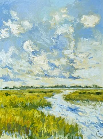 Marsh Acrylic Painting, Gauche Paint, Art Vandelay, Marsh Painting, Take A Leap Of Faith, Contemporary Landscape Artists, Acrylic Canvas Painting, Take A Leap, Stair Wall