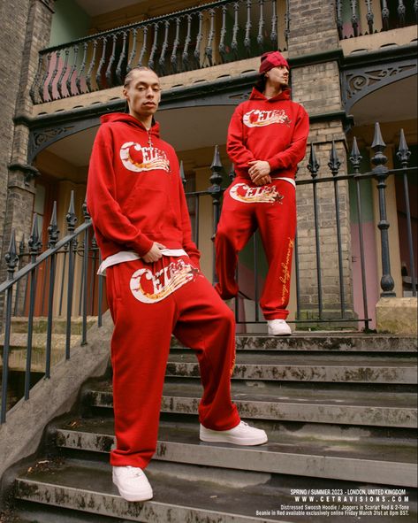 February Photoshoot, Tracksuit Aesthetic, London Streetwear, Red Tracksuit, London Photoshoot, Apparel Design Inspiration, Group Pic, Automotive Photography, Photoshoot Concept