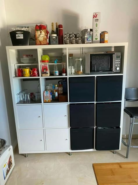 Ikea Kallax Kitchen Storage, Kallax Kitchen Storage, Kallax Pantry, Diy Fridge Cabinet, Ikea Kallax Kitchen, Kallax Kitchen, Küchen Diy, Interior Design Ikea, Basement Suite