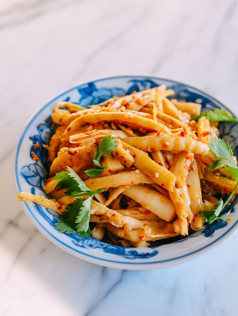 Serve this easy Chinese spicy bamboo shoot salad recipe as an appetizer (either cold or at room temperature) or as a side dish! Source: thewoksoflife.com Cold Dish Recipes, Bamboo Recipe, Chinese Salad, Bamboo Shoot, Woks Of Life, The Woks Of Life, Asian Dinners, Recipes For Summer, Beef Salad