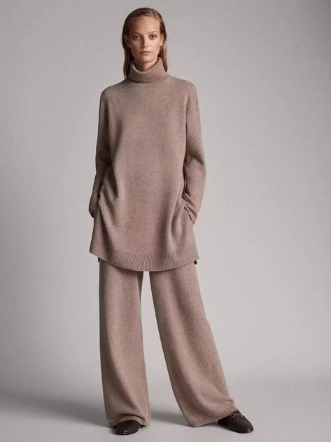 Luxury Two Pieces 45% Cashmere + 30% Wool Suits Female Turtleneck Warm Mink Cashmere Knit Tops + Wide Leg Wool Pant Sets F688|Women's Sets| - AliExpress Cashmere Trousers, Wool Suits, Cashmere Suit, Relaxed Chic, Casual Vest, Pants Suit, Knit Tops, Effortless Elegance, Wool Pants