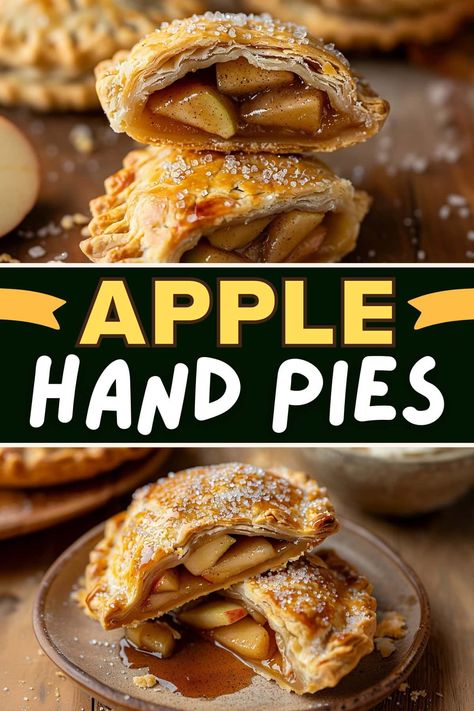 Apple hand pies are a perfect treat for any occasion. And thanks to the refrigerated pie crusts, these delightful handheld desserts are ready in no time! Hand Held Apple Pies Baked, Fries Apple Pies, Handheld Apple Pies Easy, Handheld Fall Desserts, Homemade Apple Hand Pies, Apple Pie Pastries, Hand Held Apple Pie Recipe, Muffin Pan Apple Pie, Apple Hand Pies With Premade Pie Crust